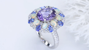 Lohaspie Jewelry Genuine 6.8 Carats Solid Sterling Silver 925 Ring Original Natural Opal Tanzanite Ring 925 Silver Ring Women Original Opal Birthstone Ring For Women Jewelry