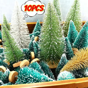 10ชิ้นต้นไม้คริสต์มาสขนาดเล็กต้นซีดาร์สนป่านศรนารายณ์ขนาดเล็กเครื่องประดับต้นคริสต์มาสประดิษฐ์บนโต๊ะสุขสันต์วันคริสต์มาสของตกแต่งงานปาร์ตี้