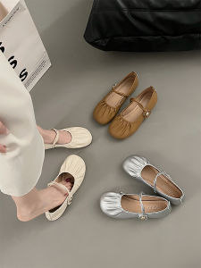 Flats Mary Jane Bean Shoes Womens Soft Bottom Spring New Style Casual Slip-On round Toe Anti-Slip Rubber Sole Fashionable