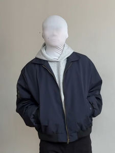 Washed Denim Workwear Jacket Mens American Retro Canvas Coat Autumn Collar up Shirt Loose Fit Sewing Line Ironing Treatment