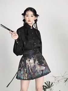 New Chinese Daily Short Horse Face Dress Women Summer Weaving Gold Imitation Makeup Flowers Brocade Satin Han Elements Ancient Style Skirt