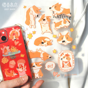 Corgi Barista Double Transparent Stickers Adorable Dog Illustration Original Design by Crouching Carp Shop Business Supplies