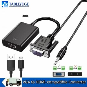 VGA to HDMI Adapter with Audio 3.5mm Cable and Power Cable VGA Converter Suitable for Computers Desktops Laptops PCs Monitors