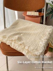 Kiss Dear | Knit Sofa Nap Fringe Blanket Shawl Air Conditioner Blanket Cotton Gauze