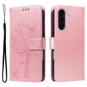 Leather Wallet Flip Case for Samsung Galaxy S22 S23 S24 S25 S26 FE Ultra Plus Edge | Cat Tree Embossed Design Card Holder