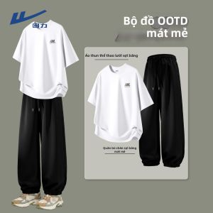 Warrior | Bộ Đồ Thể Thao Nam Kích Cỡ Lớn Phong Cách Retro Chất Liệu Kẻ Sọc Lạnh Khô Nhanh Màu Trắng