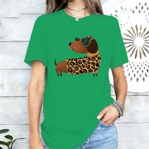 Sanrio | Leopard Print Outfit with Dachshund Print Women T-shirt for Spring and Summer Trendy and Cute Pet Style Loose Fitting Women Top