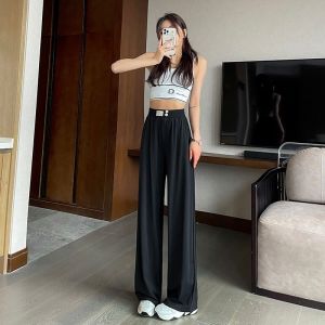 JIANGLU | Quần ống rộng Ice Silk cho nữ cỡ lớn dáng rộng vải nhung quần dài thường ngày mùa hè mỏng quần dài che mập quần dài đến sàn