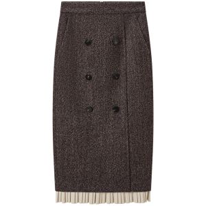 Designer Hukè Autumn Womens High Waist Wool Pencil Skirt Patchwork OL Style Commute Fashion Mid-Length Skirts