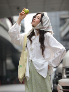 3D Flower Puff Sleeve Spring New Womens White Shirt