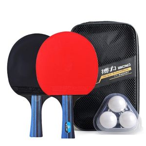 Table Tennis Racket Original 2pcs Pingpong Racket Professional Long Handle Table Tennis Racket Short Handle Ping Pong Racket original Racket 2 Premium Rackets and 3 Ping Pong Balls Ping Pong Set with Portable Bag