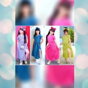 ชุดแฟชั่นเด็ก ชุดเซ็ทเสื้อ กระโปรง พร้อมผ้าคาดผมโบว์