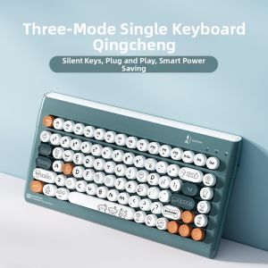 FUDE | Stylish Bluetooth Wireless Triple Mode Round Cap Cartoon Mechanical Feel Keyboard