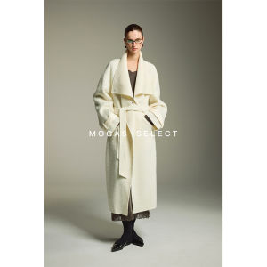 Double-Faced Woolen Coat with Leather Collar And Sleeve Split for Women Heavyweight Alpaca Wool 3D Fuzziness Long Straight Cut