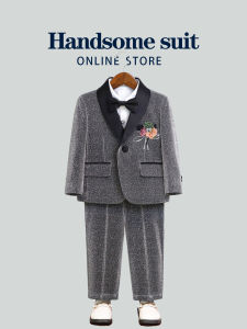Boys British Style Suit Set Autumn Winter Piano Performance Outfit Ceremony Host Costume Childrens Little Suit Satin Fabric
