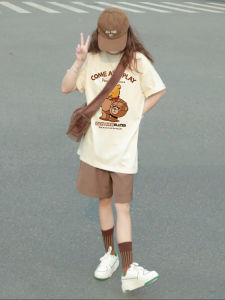 Retro Hong Kong Style Womens T-shirt Summer 2024 Loose Fit American High Street Trend Student Fashion Short Sleeve Top