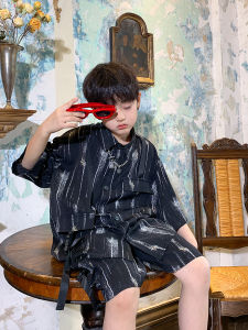 Black Striped Short Sleeve Shirt Set for Children Functional Style Girls Summer Clothes Boys And Girls Matching Outfits