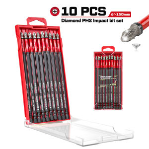 Geinxurn 1/2/6 Inch Diamond PH2 Bit Set with Holer S2 Steel Tool Case Pack for Auto Repair and Home Use