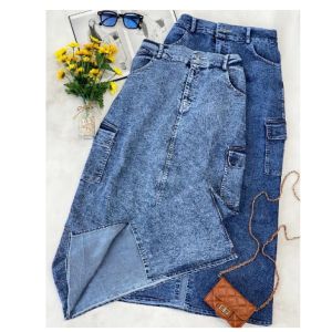 ROK CARGO JEANS WANITA HIGHWAIST// HIGHWAIST ROK CARGO JEANS PANJANG