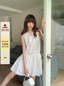 White V-Neck Corded Dress For Petite Simple Design Summer New
