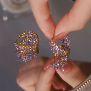 Fashionable Purple Diamond Stud Earrings Unique Design Fresh Style Womens Jewelry Elegant Quality New 2024 Trendsetter