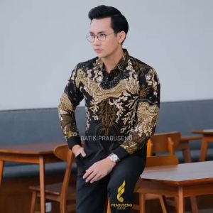 NARADA - Prabuseno Kemeja Batik Pria Lengan Panjang Size Slimfit Bahan Katun Printing Lapis Furing Erro Handmade Kualitas Premium Jumbo Big Size Modern Halus Adem dan Nyaman Atasan Cowok Pakaian Kerja Formal Kantor