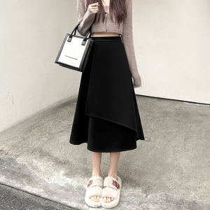 LD | Petite Drapey Suiting A-Line Long Skirt Black