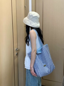 Túi Đeo Chéo Lưng Hai Mặt Thời Trang Cho Nữ Túi Tote Vải Canvas Họa Tiết Kẻ Caro Phong Cách Hàn Quốc Mùa Hè 2025 Túi Đeo Vai Đơn