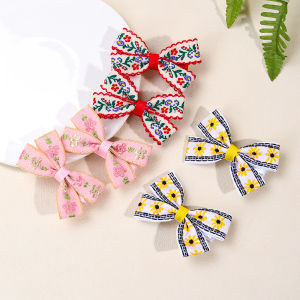 2pcs Floral Embroidery Hair Clips for Girls Adorable Pink Bow Hair Clips Full Lined Flower Hairpins  Kids Baby Hair Accessories