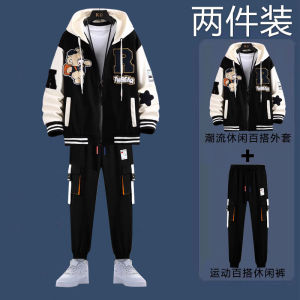 ชุดกันหนาวลำลองสำหรับผู้ชาย ฤดูใบไม้ผลิและฤดูใบไม้ร่วง สไตล์ใหม่ 2025 ชุดสเวตเตอร์เต็มชุดสำหรับนักเรียนมัธยมต้นและมัธยมปลาย