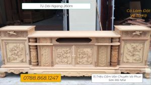 Tủ tivi gỗ gụ 260m 4 cánh mở và 2 ngăn kéo con sóctủ kê tivi