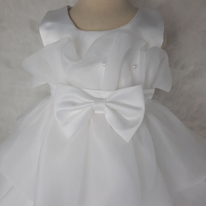Big Joy Baby Formal Gown Willa Elegant Gown for Christening with Layered Skirt with Ribbon with Pearl White For Ages 3 to 24 Months Old 564299