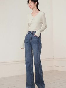 Yigue | Wrinkled Waist Tying Unique Design V-Neck Long-Sleeve Versatile Blouse