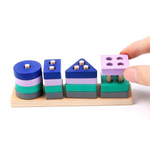 Mini Geometric Shape Stack Board | Papan Susun Bentuk Geometri Kayu | Wooden Shapes Sorter Stacking Sorting Building Blocks | Mainan Edukatif Montessori Mengenal Mencocokkan / Matching Warna Bentuk | Edukasi Anak Balita Bayi