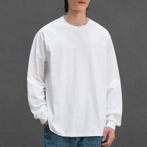 240G Pure Cotton Closed Pure White Long Sleeves T-Shirt Base Shirt Male and Female Students Fall and Winter Inner Wear Loose Crew Neck T-shirt