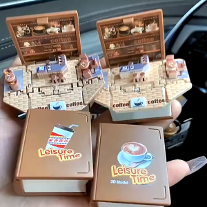 Rantai Kunci 3D Folding Pop-up Book Mini Keychain Cute Brown Coffee Foldable Story Book Gift