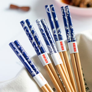 Blue Series Chinese Style Creative Gift Home Use Anti-mold Bamboo Chopsticks 5 Pairs Set High End Chopsticks Durable