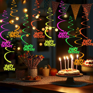 5pcs/set Rainbow Hanging Swirl Decorations Neon Swirl Streamers Garland Ceiling Decorations Glow in The Dark Birthday Supplies