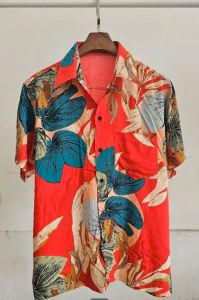 View Vi Shop ลายใบบัวแดง เสื้อเชิ้ตแขนสั้น เชิ้ตฮาวาย เสื้อสงกรานต์ เสื้อเชิ้ตแขนสั้น