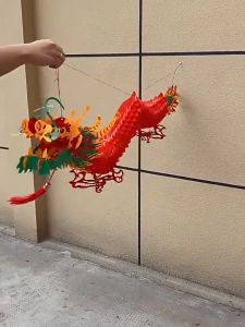 Dekorasi Gantung Imlek Naga Merah Megah dengan Lentera Tali Naga Set Ornamen Meriah Untuk Sincia