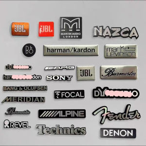 แผ่นป้ายตกแต่งเสียงรถยนต์ Harman Kardon BMW Mercedes Benz JBL Denon Logo สำหรับตกแต่งภายในรถยนต์ โลหะ