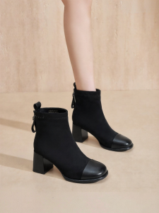 Josiny | Black Patchwork High Heel Ankle Boots