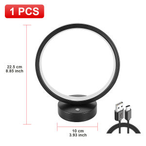 Type-c Rechargeable LED Creative Circle Table Lamp Eye Protection Atmosphere Night Light Reading Table Lamp Bedroom Room Lamps