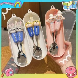 Hot Toys | Zootopia 304 Stainless Steel Judy Cute Anti-Fall Anti-Scalding Spoon Fork Chopsticks Dining Set Ideal For Outdoor And Travel Use