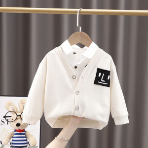 Korean Style Baby Boy Spring Autumn Knitted Cardigan Jacket Fashionable Childrens Clothing Cotton Material V-Neck Single Button
