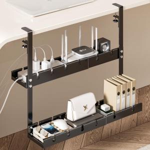 TENGYAGAO | Under Table Wire Organizer No-Drill Double Layer Extendable