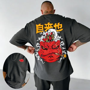Bandai | Naruto Jiraiya Hama Wentai T-shirt Mens Anime Pattern Printed Short Sleeve Fashion High Quality Trendy Pure Cotton Top