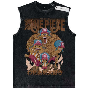 Bandai | 2026 Summer Mens Black Washed Tank Top One Piece Chopper Multiple Forms I Love Carrots High - Quality Soft Fabric for Fitness