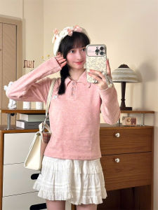 Korean Style Long Sleeve Polo Shirt Short Cut Patchwork Letter Embroidery Slim Fit Button up Polyester Fiber Casual Top