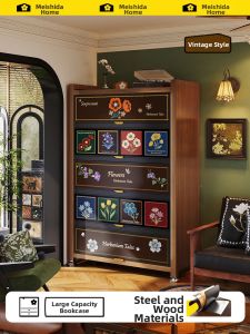 MEISD | Dust-Resistant Wall-Leaning Steel-Look Wood Bookshelf